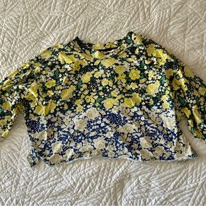Free People “Inspire” Floral Cropped Long Sleeve T-Shirt